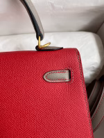 Hermes Kelly Sellier 25 Bicolor Bag in Red and Etain Epsom Calfskin - Image 3