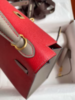Hermes Kelly Sellier 25 Bicolor Bag in Red and Etain Epsom Calfskin - Image 6