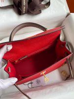 Hermes Kelly Sellier 25 Bicolor Bag in Red and Etain Epsom Calfskin - Image 2
