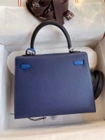 Hermes Kelly Sellier 25 Bicolor Bag in Blue Saphir and Blue France Epsom Calfskin - Image 6