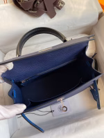Hermes Kelly Sellier 25 Bicolor Bag in Blue Saphir and Blue France Epsom Calfskin - Image 4