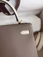 Hermes Kelly Sellier 25 Bicolor Bag in Taupe and Craie Epsom Calfskin - Image 6