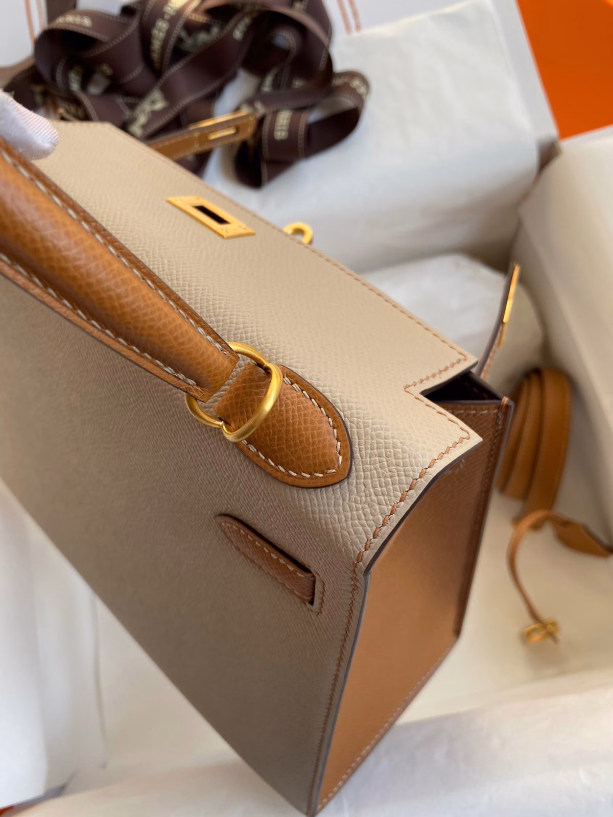 Hermes Kelly Sellier 25 Bicolor Bag in Trench and Gold Epsom Calfskin - Image 6