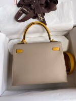 Hermes Kelly Sellier 25 Bicolor Bag in Trench and Yellow Epsom Calfskin - Image 7