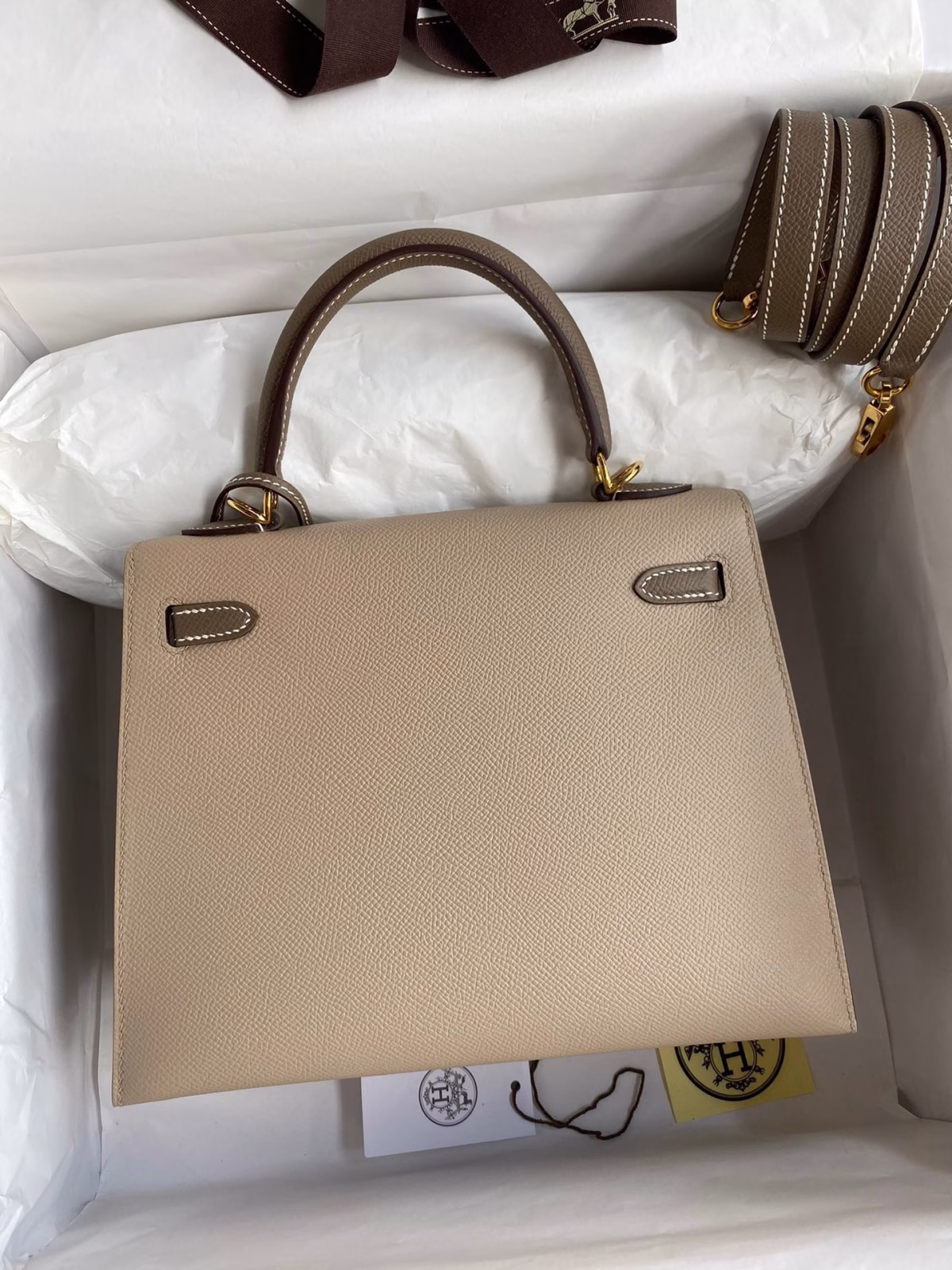 Hermes Kelly Sellier 25 Bicolor Bag in Trench and Taupe Epsom Calfskin - Image 7