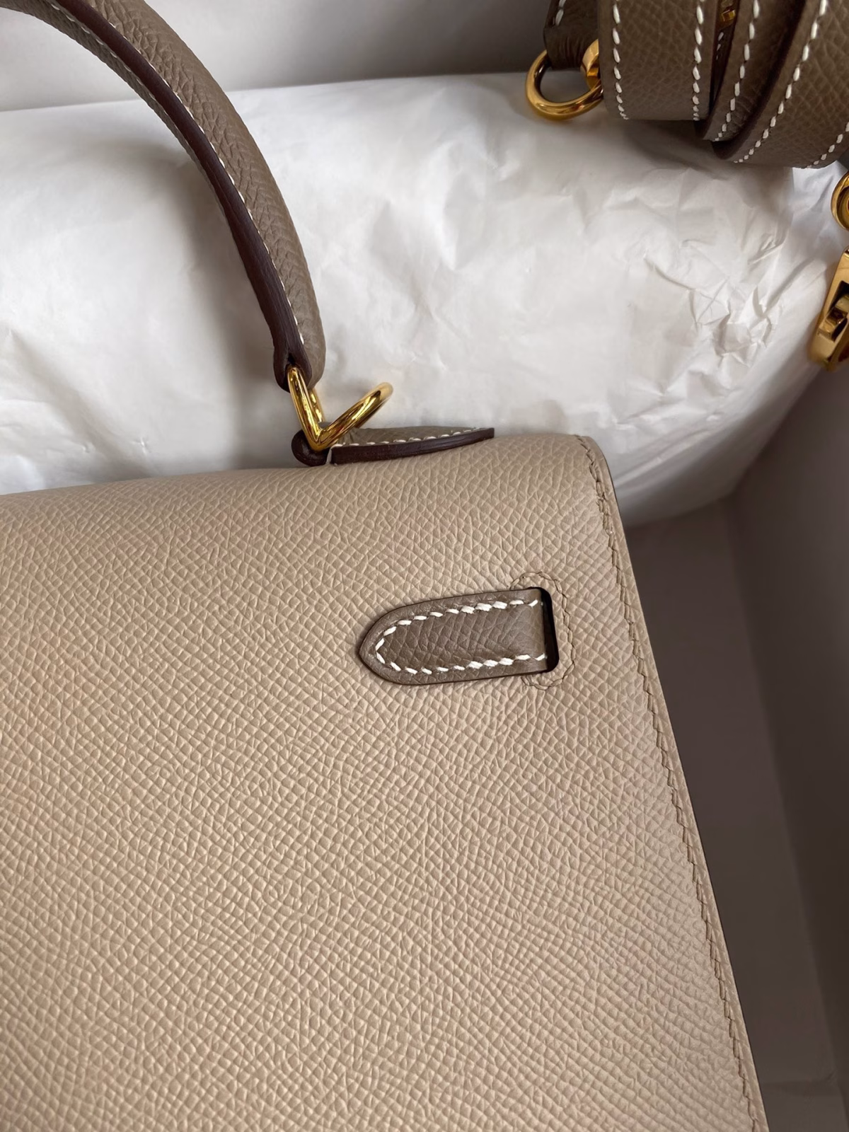 Hermes Kelly Sellier 25 Bicolor Bag in Trench and Taupe Epsom Calfskin - Image 9
