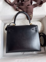 Hermes Kelly Sellier 25 Handmade Bag In Black Box Calfskin - Image 6