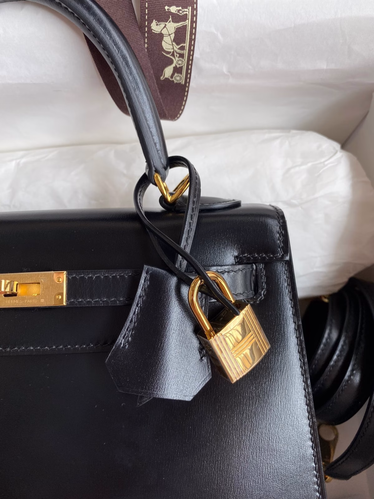 Hermes Kelly Sellier 25 Handmade Bag In Black Box Calfskin - Image 7