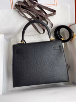 Hermes Kelly Sellier 25 Handmade Bag In Black Mysore Goatskin - Image 9