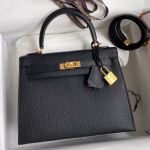Hermes Kelly Sellier 25 Handmade Bag In Black Mysore Goatskin