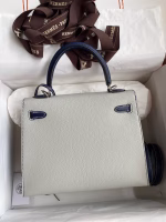 Hermes Kelly Sellier 25 Bicolor Bag in Pearl Grey and Blue Mysore Goatskin - Image 7