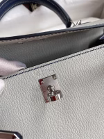 Hermes Kelly Sellier 25 Bicolor Bag in Pearl Grey and Blue Mysore Goatskin - Image 5