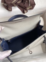Hermes Kelly Sellier 25 Bicolor Bag in Pearl Grey and Blue Mysore Goatskin - Image 6