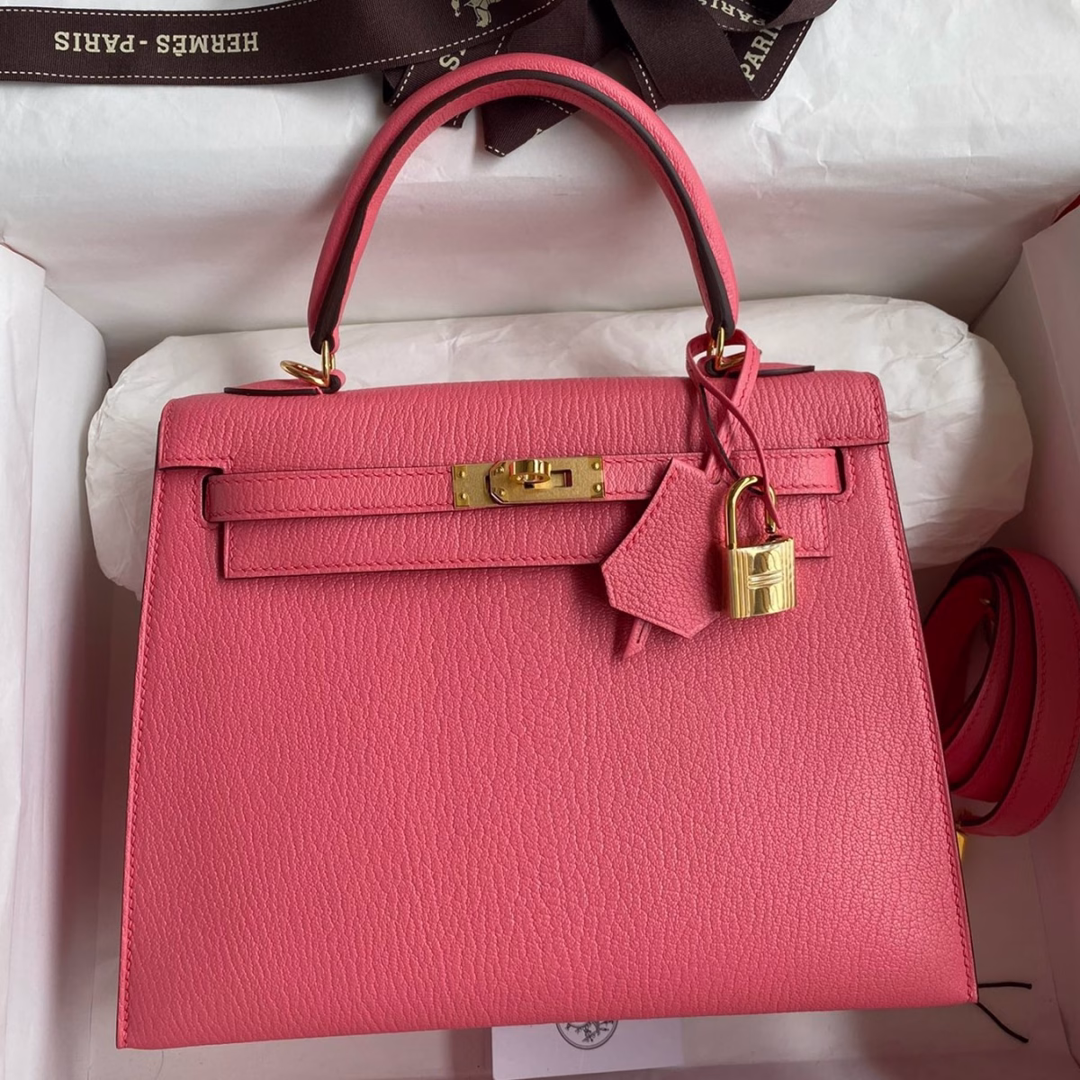 Hermes Kelly Sellier 25 Handmade Bag In Rose Lipstick Mysore Goatskin - Image 1