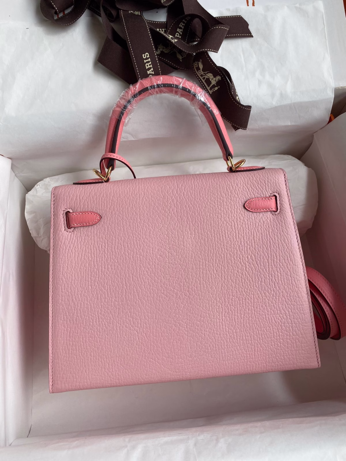 Hermes Kelly Sellier 25 Bicolor Bag in Rose Confetti and Lipstick Mysore Goatskin - Image 9