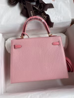 Hermes Kelly Sellier 25 Bicolor Bag in Rose Confetti and Lipstick Mysore Goatskin - Image 9
