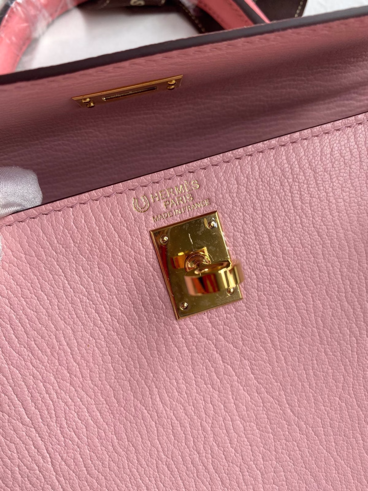 Hermes Kelly Sellier 25 Bicolor Bag in Rose Confetti and Lipstick Mysore Goatskin - Image 8