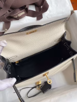 Hermes Kelly Sellier 25 Bicolor Bag in White and Black Mysore Goatskin - Image 8
