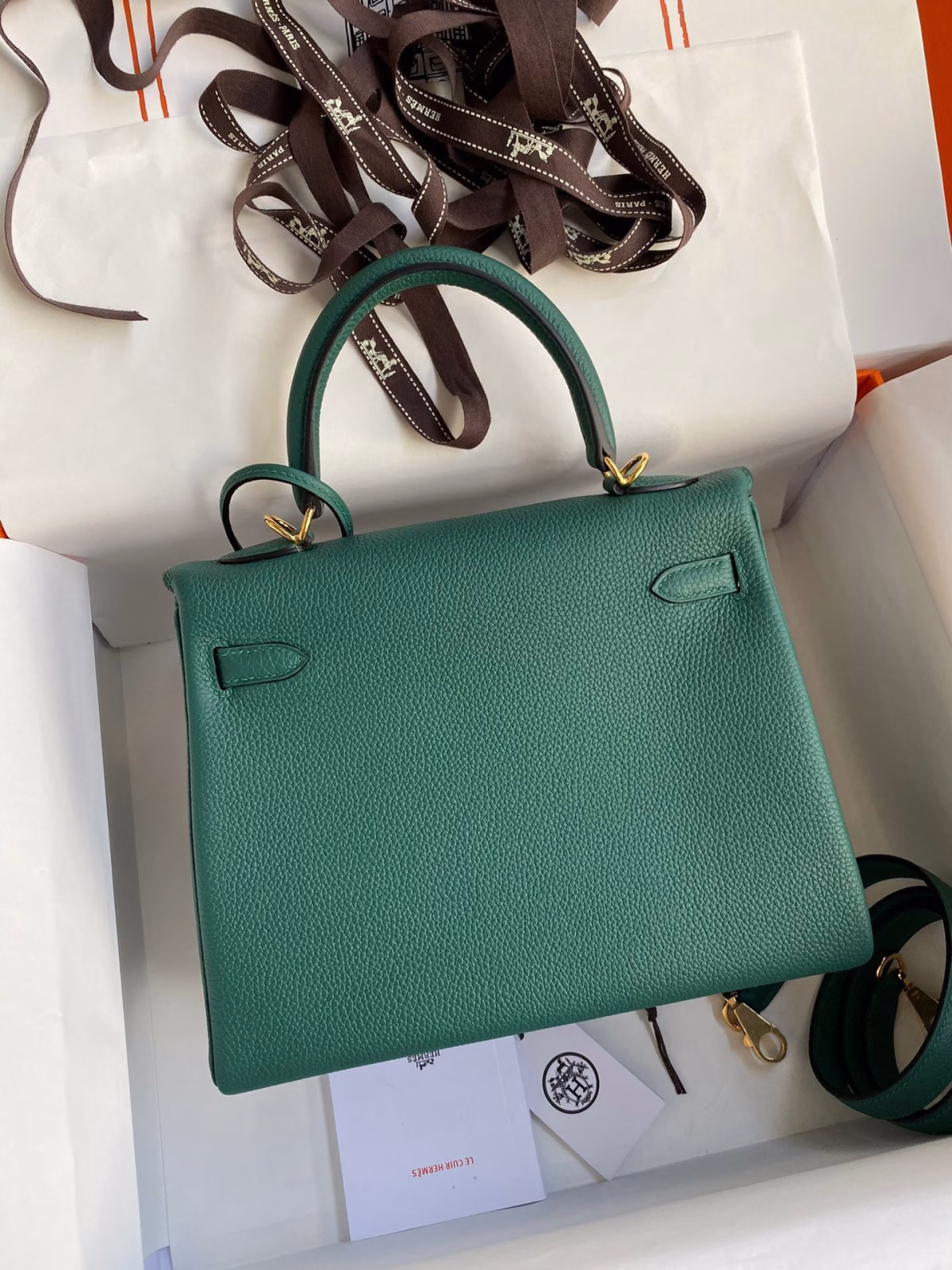 Hermes Kelly Retourne 25 Handmade Bag In Blue Paon Clemence Leather - Image 5