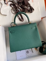 Hermes Kelly Retourne 25 Handmade Bag In Blue Paon Clemence Leather - Image 5