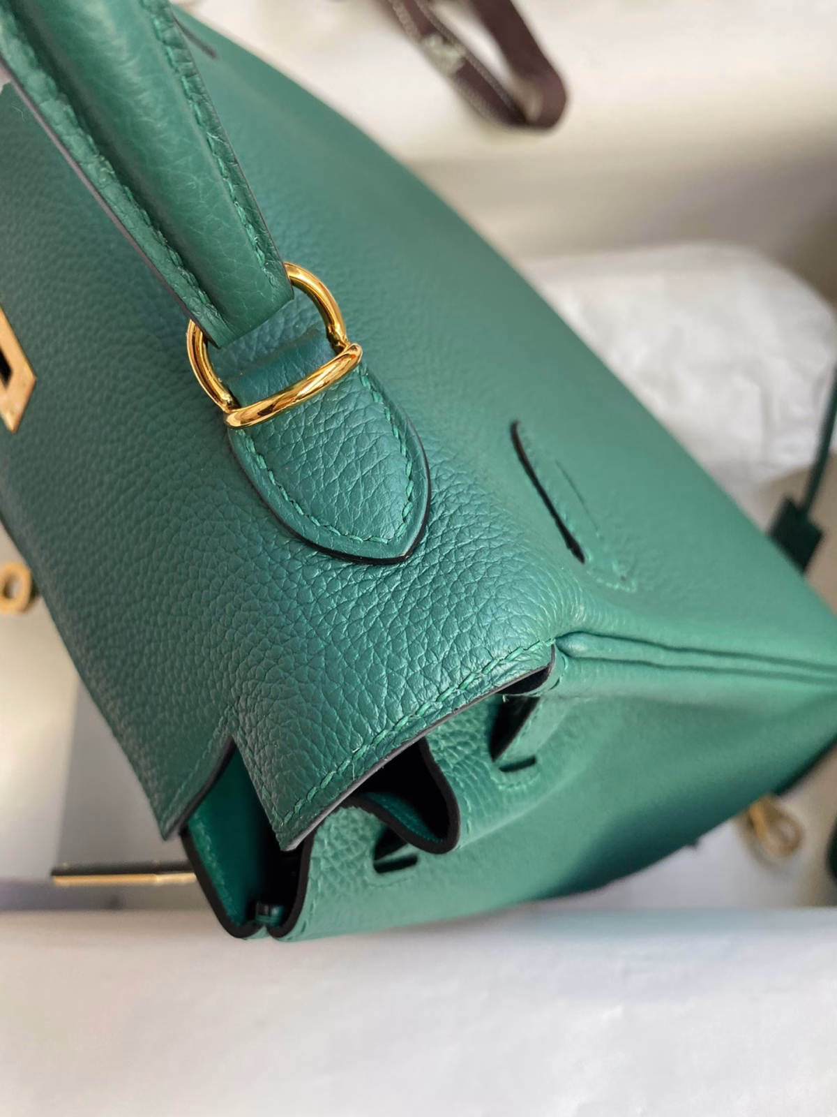 Hermes Kelly Retourne 25 Handmade Bag In Blue Paon Clemence Leather - Image 7