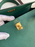 Hermes Kelly Retourne 25 Handmade Bag In Blue Paon Clemence Leather - Image 4