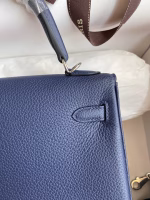 Hermes Kelly Retourne 25 Handmade Bag In Blue Saphir Clemence Leather - Image 9