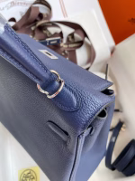 Hermes Kelly Retourne 25 Handmade Bag In Blue Saphir Clemence Leather - Image 6