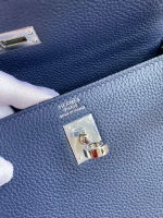 Hermes Kelly Retourne 25 Handmade Bag In Blue Saphir Clemence Leather - Image 7