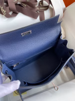 Hermes Kelly Retourne 25 Handmade Bag In Blue Saphir Clemence Leather - Image 5