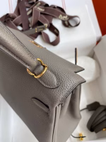 Hermes Kelly Retourne 25 Handmade Bag In Etain Clemence Leather - Image 7