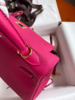 Hermes Kelly Retourne 25 Handmade Bag In Framboise Clemence Leather - Image 3