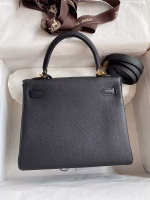 Hermes Kelly Retourne 25 Handmade Bag In Black Clemence Leather - Image 4