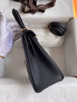 Hermes Kelly Retourne 25 Handmade Bag In Black Clemence Leather - Image 2