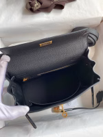 Hermes Kelly Retourne 25 Handmade Bag In Black Clemence Leather - Image 3