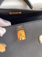 Hermes Kelly Retourne 25 Handmade Bag In Black Clemence Leather - Image 5