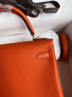 Hermes Kelly Retourne 25 Handmade Bag In Orange Clemence Leather - Image 7