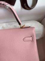 Hermes Kelly Retourne 25 Handmade Bag In Rose Sakura Clemence Leather - Image 9