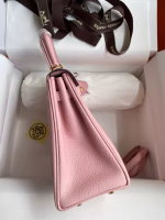 Hermes Kelly Retourne 25 Handmade Bag In Rose Sakura Clemence Leather - Image 7