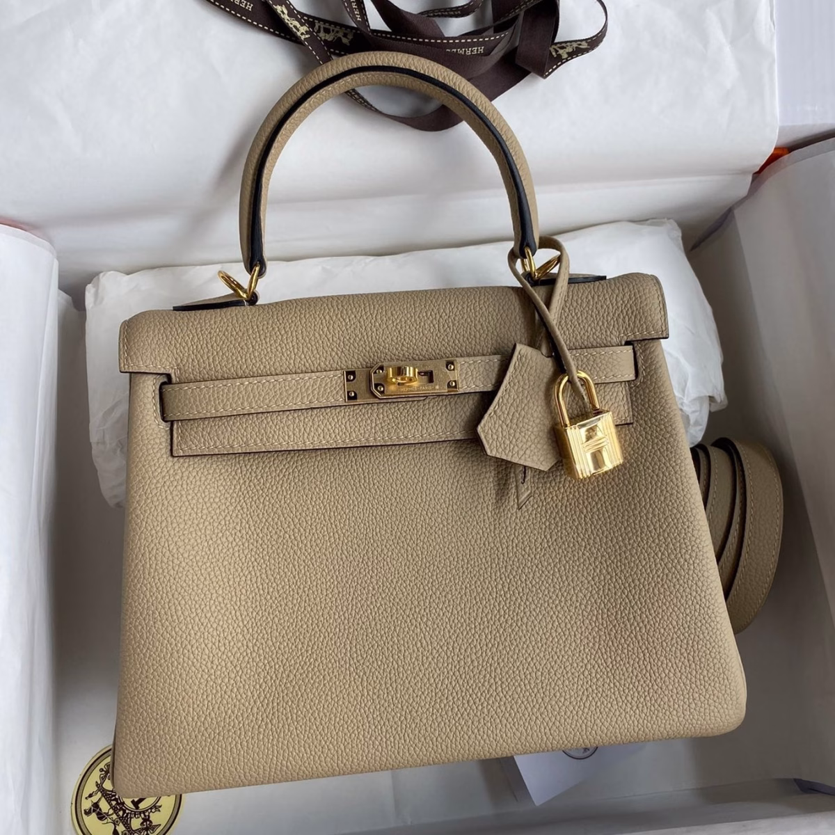 Hermes Kelly Retourne 25 Handmade Bag In Trench Clemence Leather - Image 1