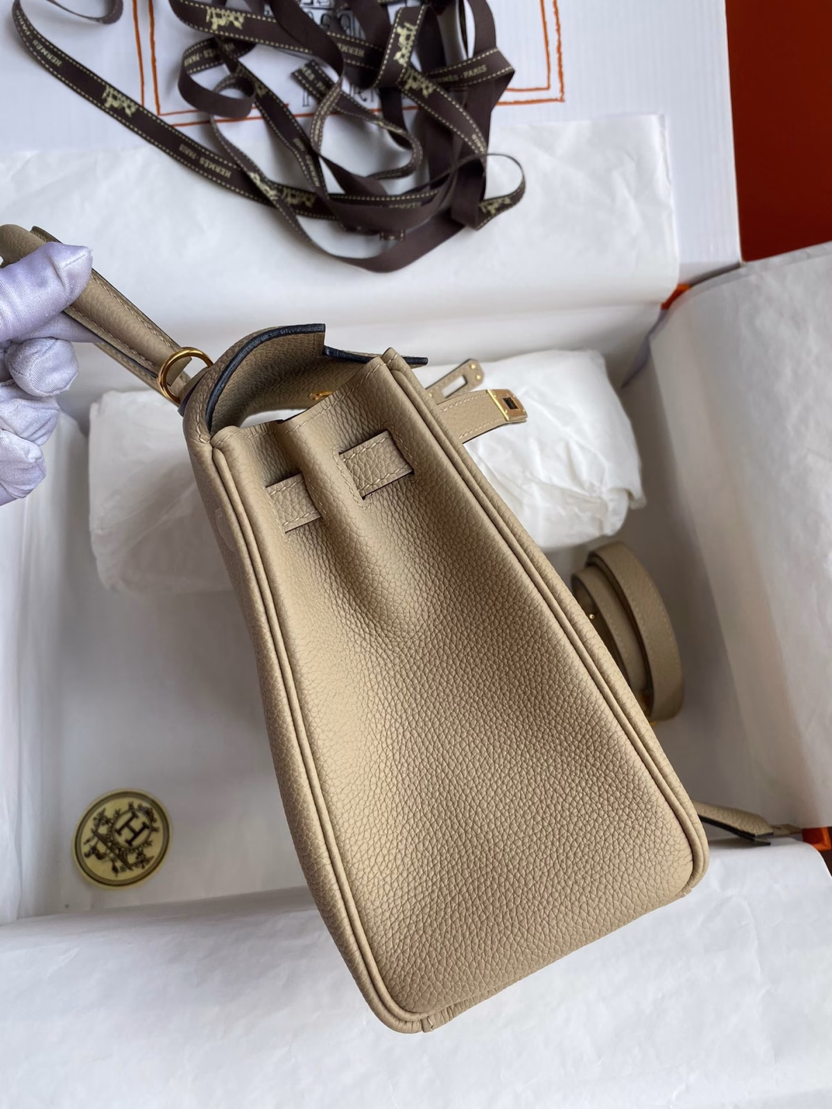Hermes Kelly Retourne 25 Handmade Bag In Trench Clemence Leather - Image 8
