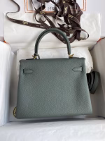 Hermes Kelly Retourne 25 Handmade Bag In Vert Amande Clemence Leather - Image 8