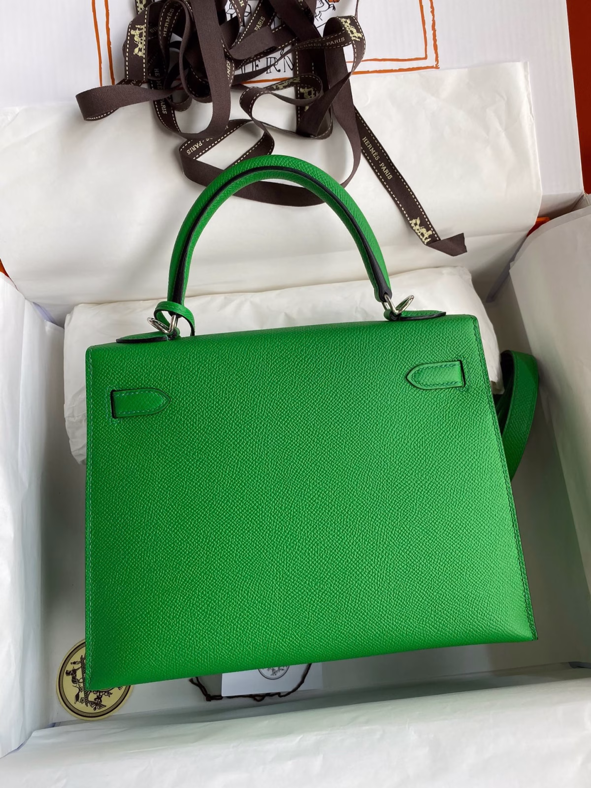 Hermes Kelly Sellier 25 Handmade Bag In Bambou Epsom Calfskin - Image 5