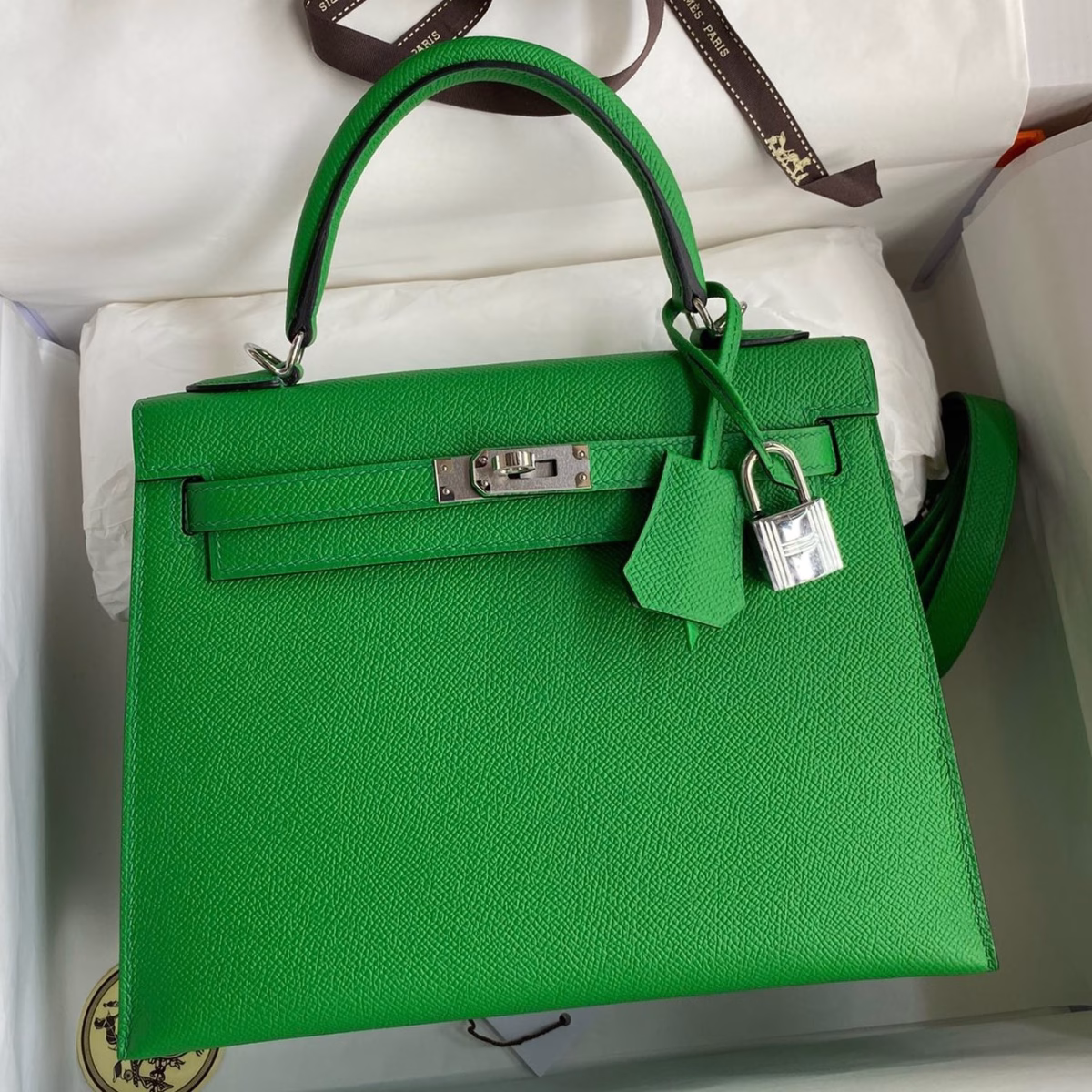Hermes Kelly Sellier 25 Handmade Bag In Bambou Epsom Calfskin - Image 1