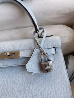 Hermes Kelly Sellier 25 Handmade Bag In Blue Brume Epsom Calfskin - Image 3
