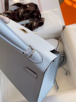Hermes Kelly Sellier 25 Handmade Bag In Blue Brume Epsom Calfskin - Image 6