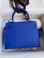 Hermes Kelly Sellier 25 Handmade Bag In Blue France Epsom Calfskin - Image 4