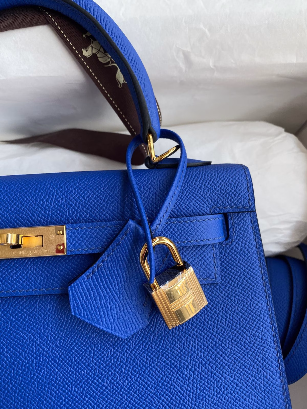 Hermes Kelly Sellier 25 Handmade Bag In Blue France Epsom Calfskin - Image 8