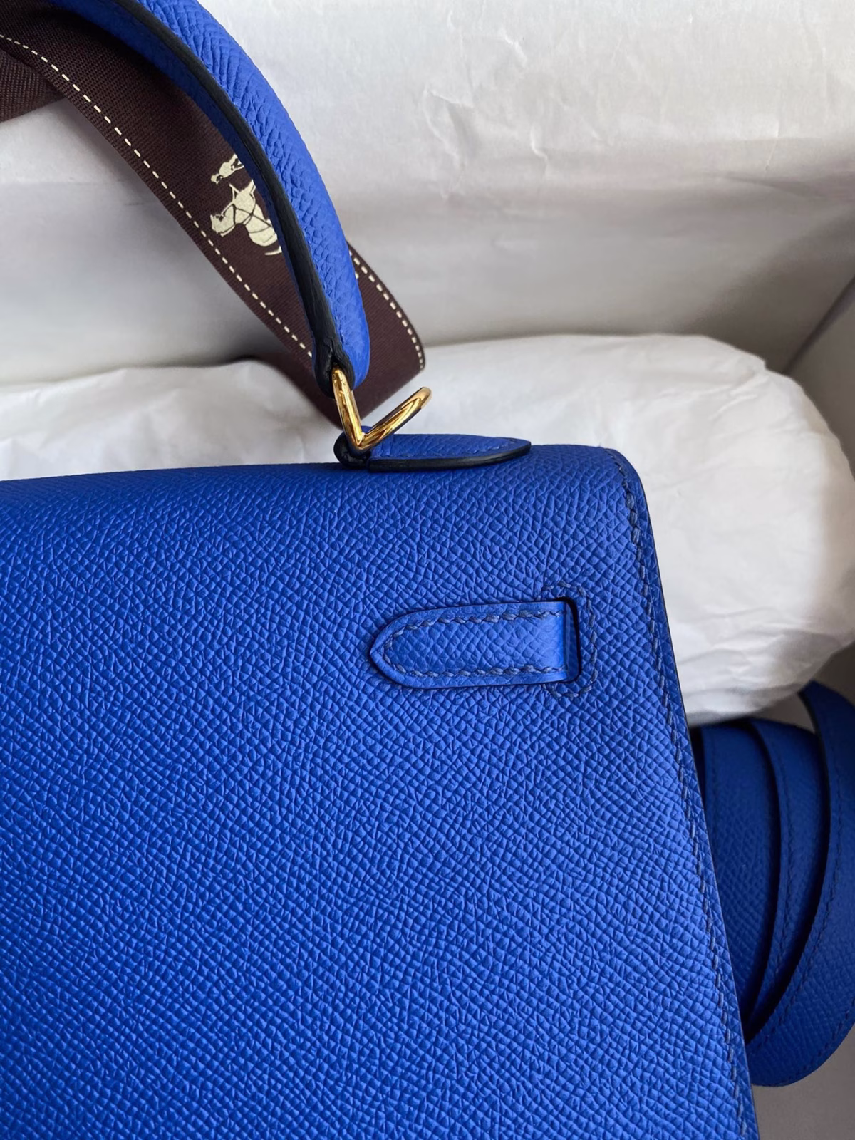 Hermes Kelly Sellier 25 Handmade Bag In Blue France Epsom Calfskin - Image 2