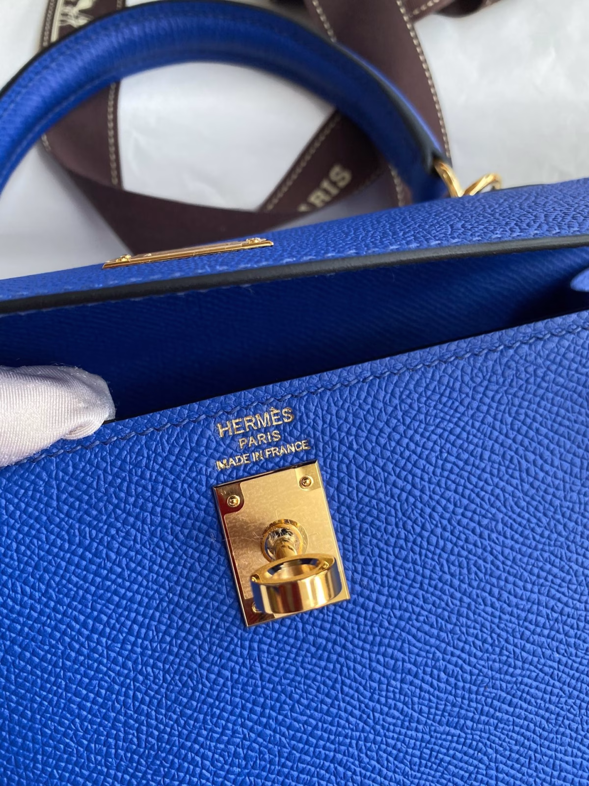 Hermes Kelly Sellier 25 Handmade Bag In Blue France Epsom Calfskin - Image 3